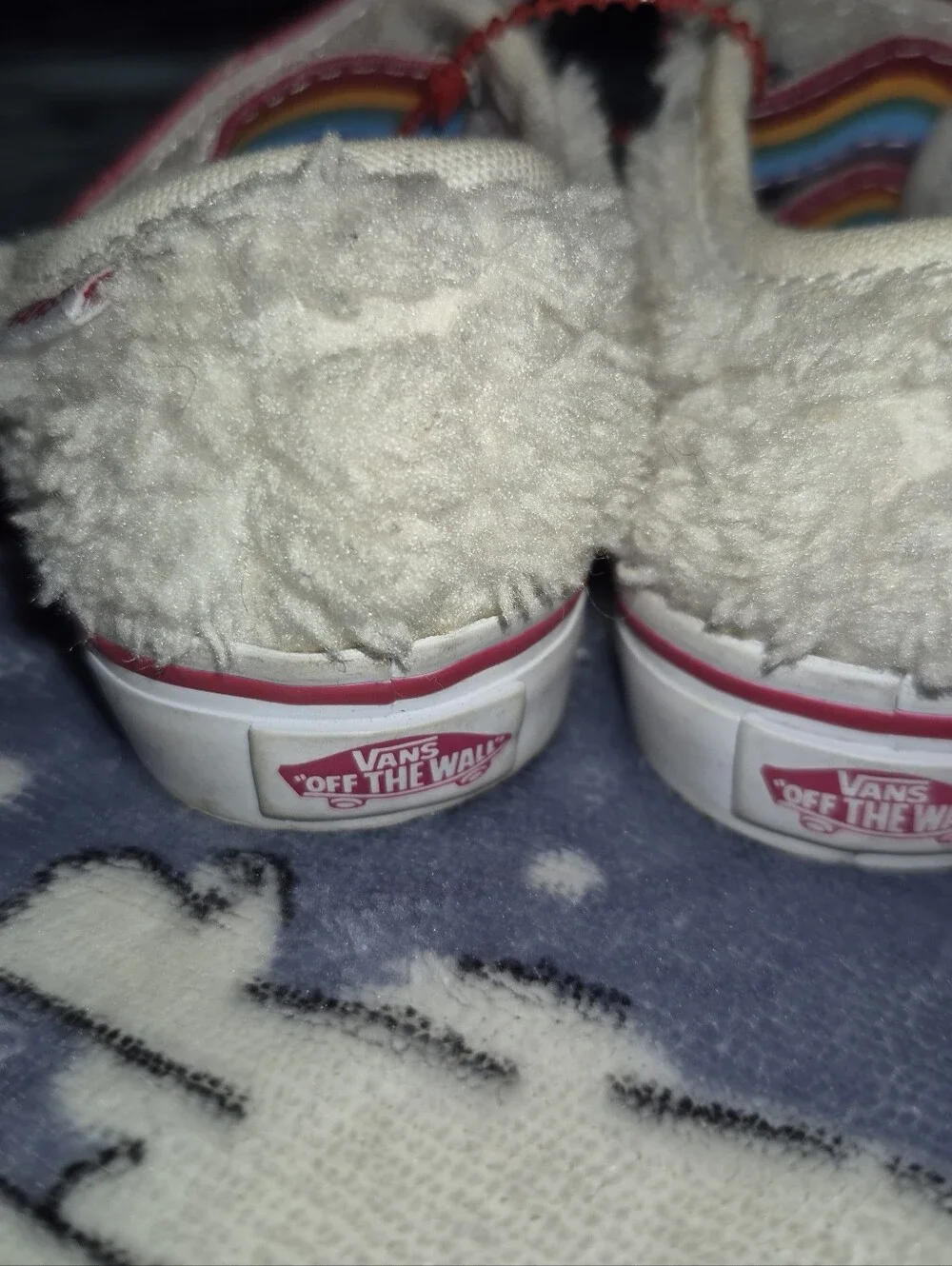 Vans White Fuzzy Baby Sneakers with Rainbow Straps